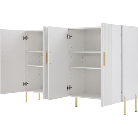 Modernes Sideboard in mattem Weiß mit 4 Türen und goldenen Details 160 x 35 x 100 cm (1/5)