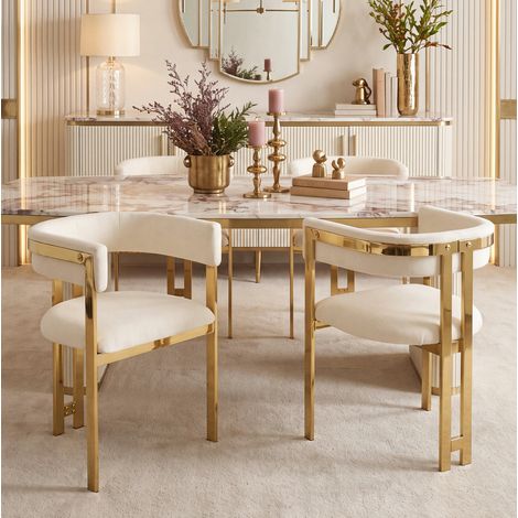 Conjunto 4 sillas comedor Chenille Beige y Oro OKMYHOME (1/5)