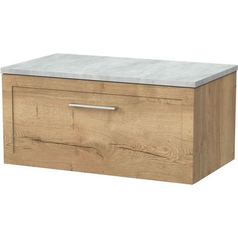 Stonnall Traditional Wall Hung 1 Drawer Vanity Unit with Bellato Grey Laminate Worktop, 800mm, Autumn Oak