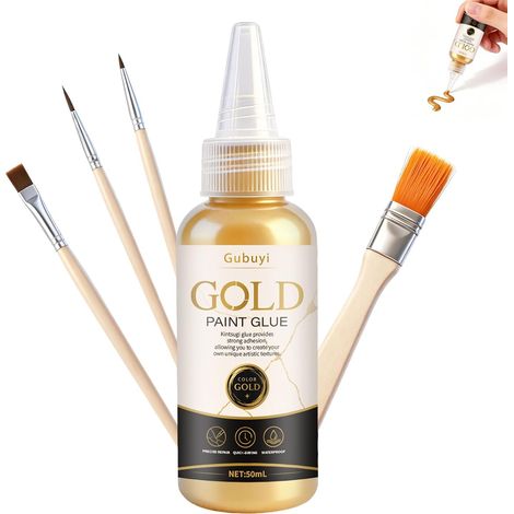 Pegamento Kintsugi, Kit de Reparación Kintsugi, Pegamento Dorado para Porcelana  Kit de Reparación Dorado de 50 ml, Pegamento para Porcelana para Reparación de Cerámica y Vidrio (1/5)