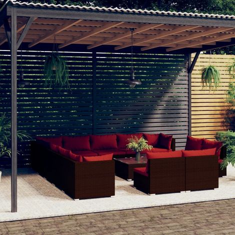 14-tlg. Garten-Lounge-Set mit Kissen Braun Poly Rattan (1/5)