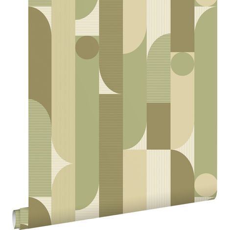 papier peint formes géométriques vert olive grisé - ESTAhome (1/5)