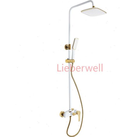 Ensemble de douche, pomme de douche dorée, kit de douche mural en or platine, hauteur réglable 85-125 cm pour la rénovation de la salle de bain G1/2 (1/5)