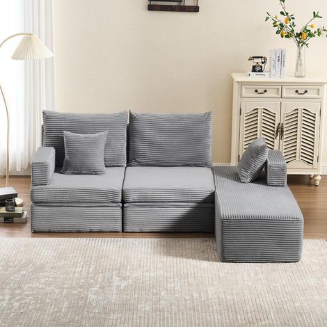 Ecksofa mit Hocker, modular, hellgrau, 425 kg belastbar (1/5)