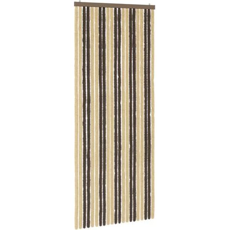 Rideaux anti-insectes en chenille marron foncé et beige (1/5)