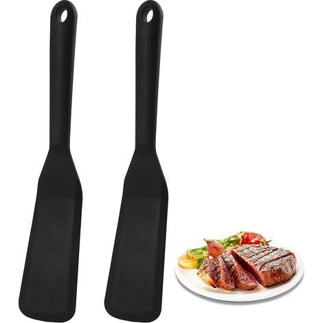 2 Pièces Spatules en Silicone Anti-adhésives Résistantes à la Chaleur, Spatule en Silicone, Spatule à Crêpes, pour la Cuisson du Poisson, Crêpes, œufs, pizzas et steaks(Noir) (1/5)