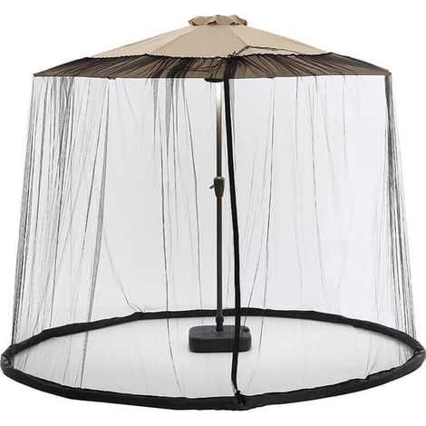 Moustiquaire pour parasol de terrasse avec double fermeture éclair et cordon de serrage réglable en haut, noire-X42 (1/3)
