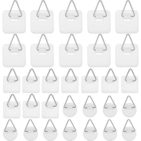 Adhesive frame fastener - AIMOONSA - Pack 30 (10 rounds, 10 small squares, 10 large) - No drilling - White - Support 1 kg (1/5)