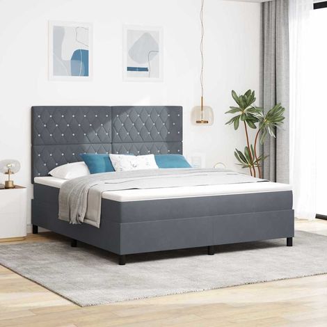 Lit à ressort LED avec matelas Gris foncé 180 x 200 cm Velours (1/5)