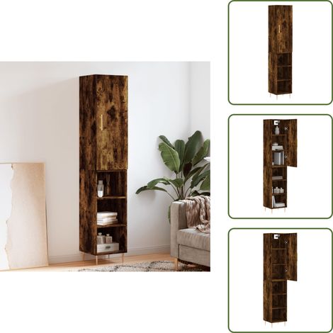 The Living Store Highboard Räuchereiche 34,5x34x180 cm Holzwerkstoff - Sideboard - Hochschrank - Wohnraumgestaltung - Regal - Aufbewahrung (1/5)