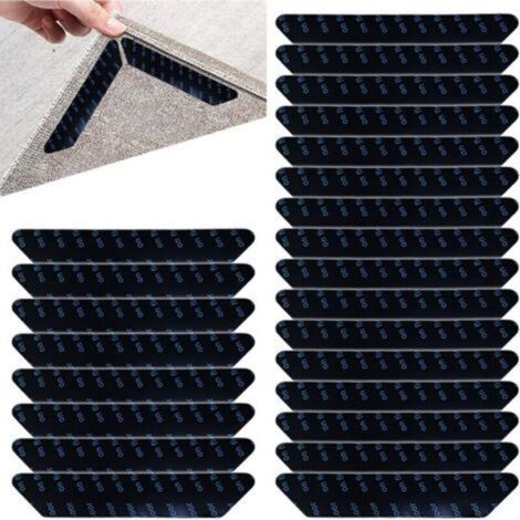 24Pièces Anti Derapant Tapis,Rug Grippers,Antiderapant Autocollants de Tapis,Réutilisable et Lavable Tapis Antidérapant,pour Planchers de Bois Franc,Carpettes et Tapis,Noir,130 x 25mm (1/4)