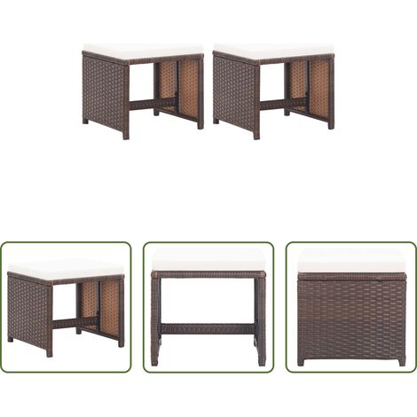 Tabouret en rotin -  Tabourets de jardin lot de 2 et coussins Résine tressée Marron (1/5)