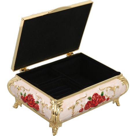 Boîte à Bijoux en Métal Vintage - Coffret de Rangement Déco pour Femme - Cadeau Élégant Rose Rouge Or (1/5)