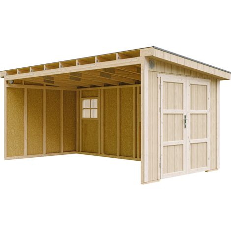Casetta da giardino di qualità premium 11,47 m² - H231x248x530 cm - Costruzione in pannelli LP Smartside - Senza pavimento e parete laterale - Timbela M940B