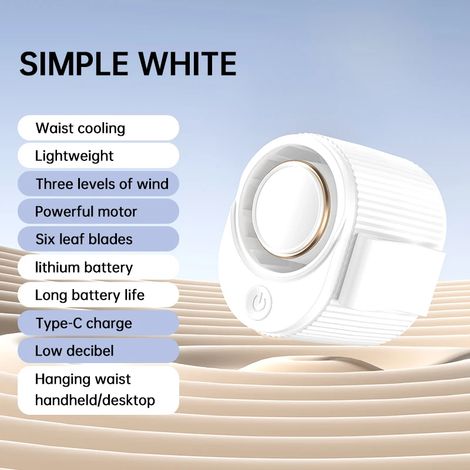 (Blanc) Ventilateur de taille portable, rechargeable, adapté au sport et au travail en extérieur. (1/3)