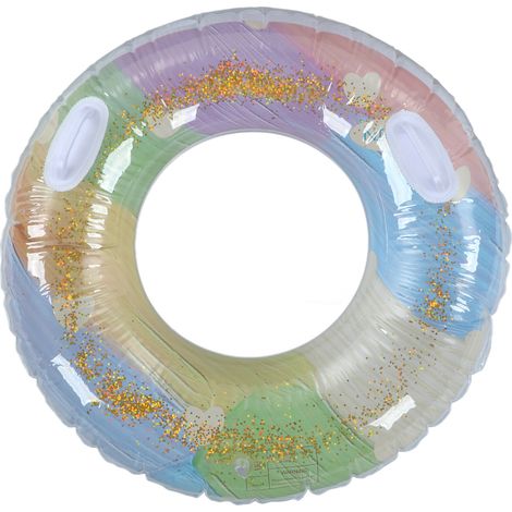 Bouée gonflable pour enfants en PVC épais, motif peinture à l'huile pailleté, outil de piscine flottant avec poignée (1/5)