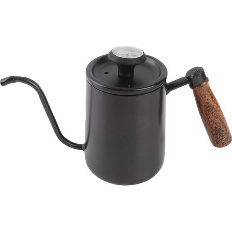 Bouilloire à Bec Verseur Acier Inoxydable 304 avec Thermomètre Intégré et Poignée en Bois pour Café et Thé 600ml Noir (1/5)