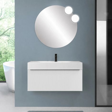 Mobile bagno sospeso 100 cm bianco opaco con un cassetto e lavabo alto in resina Nara (1/5)