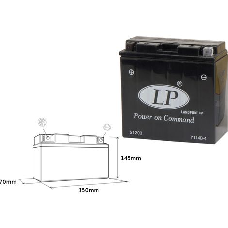 BATTERIA LANDPORT YT14B-4 (MS LT14B-4) 12V 12AH 150X69X145 SENZA MANUTENZIONE - A ACQUA (6) (175A)