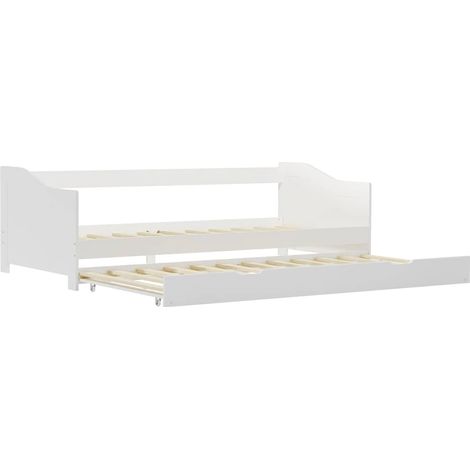 Lit adulte pour 1 personnes, Structure de lit, Assemblage Facile, extensible Blanc Bois de pin 90x200 cm OIB9788E (1/5)