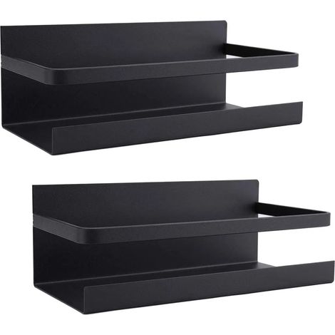 Lot de 2 Étagères Magnétiques pour Réfrigérateur, Support Suspendu à Aimant, Range-Épices Adhésif pour Cuisine, Étagère Simple, Noir (1/5)
