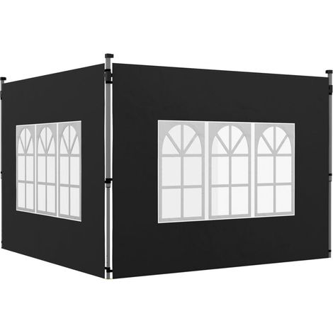 Set aus 2 Seitenwänden für einen 3 x 3 m großen Pavillon, Pavillonwand mit Fenster, 295 x 195 cm, schwarz