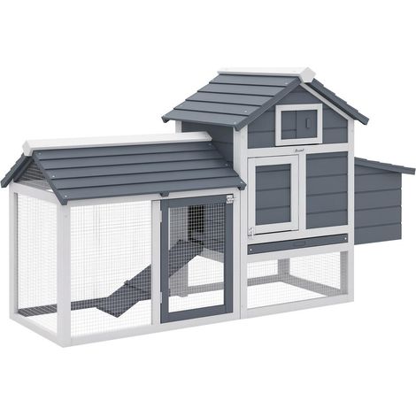 Petit poulailler cottage cage à poules sur pied dim. 150,5L x 54l x 87H cm multi-équipement bois massif de sapin (1/5)