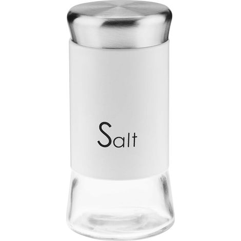 Salero de cristal para especias, salero Greno de 150 ml, acero inoxidable, con inscripción "Salt White" (1/2)