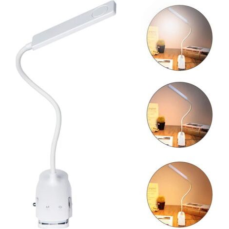 Lampe de lecture, lampe à pince rechargeable USB à 24 LED, 3 couleurs et 3 niveaux de luminosité, intensité réglable, lampe de bureau à pince flexible à 360° (1/5)