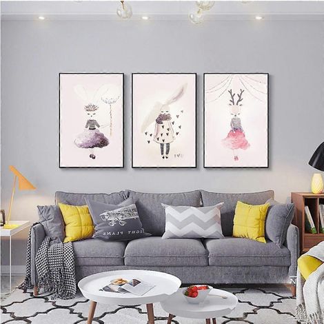 Leinwandposter „Cartoon-Feenhase“, schlichter und niedlicher Aquarellstil, ideal zur Dekoration von Wohnzimmer, Schlafzimmer, Büro oder Kinderzimmer. (1/4)