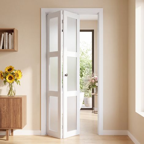 VEVOR Ante a Libro per Armadio a 2 Pannelli 914 mm x 2032 mm Scorrevole, 3 Ante in Vetro Satinato, con Kit Ferramenta in Metallo e Robusto Telaio in Composito, Design Elegante, per Camere da Letto (1/5)