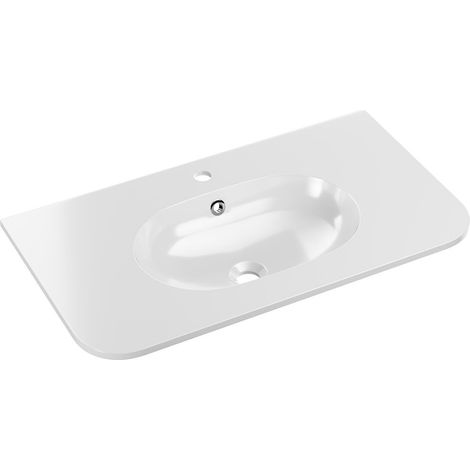 Lavabo empotrable LINEA 80 cm resina mineral blanco brillante diseño ovalado