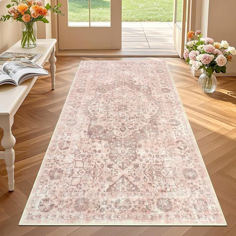 Tapis Couloir 80x150cm, Rose Orange Tapis de Passage Lavable en Machine, Doux Poil Ras Antidérapant Runner Rug pour Cuisine Entrée Chambre à Coucher Blanchisserie Salle de Bain (1/5)