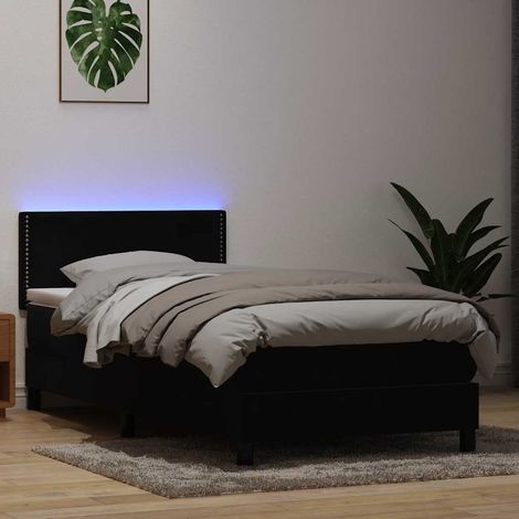 Sommier à lattes de lit avec matelas et LED noir 90x210 cm velours (1/5)