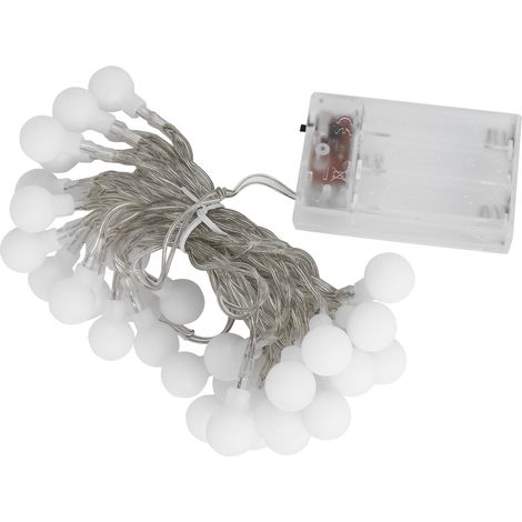 Guirlande lumineuse LED blanche à petites boules rondes de 4,2 m, alimentée par piles, étanche, pour décorer arbres et chambres (chambre, fêtes, mariages, Noël), veilleuse lumière chaude. (1/5)