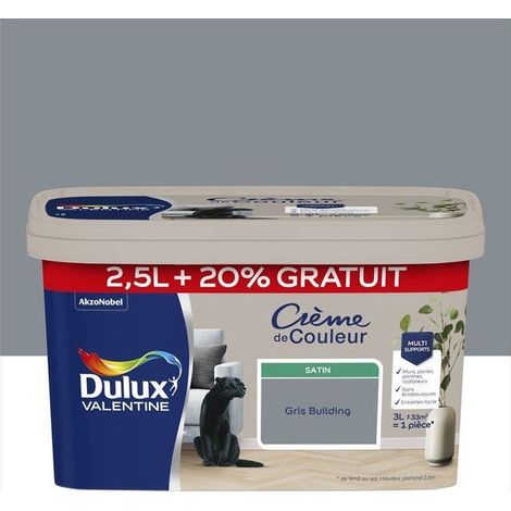Peinture multi-supports Dulux Valentine Crème de Couleur Satin Gris Building 3 L (1/3)