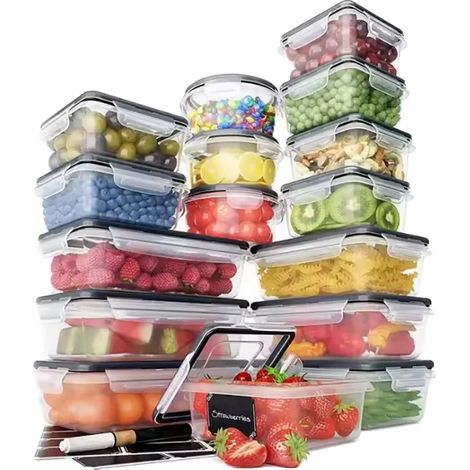 Recipientes herméticos para alimentos, material libre de BPA, aptos para microondas y congelador, 16 unidades. (1/2)