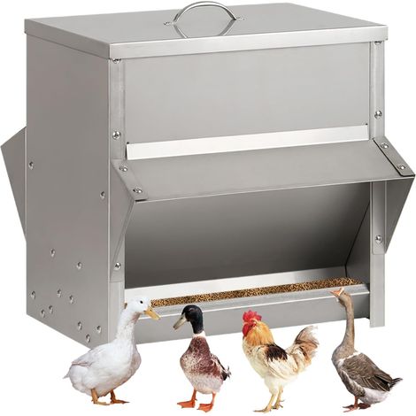 25kg Mangeoire Poules Automatique Metal Mangeoire à Volaille avec Couvercle Anti-Pluie Exterieur Distributeur de Nourriture pour Poules Canards Oies Volailles (1/5)