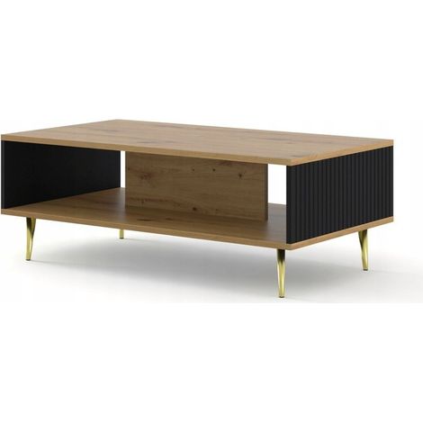 Table basse couleur chêne artisan 90x60x43 RAVI B FILET Pied or