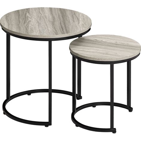 Brooklyn Round Nest of Tables Set of 2 MDF Wood Coffee Side End Table, Grey