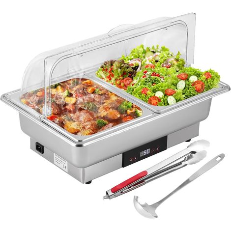 Chauffe Plat Buffet Électrique 9L INOX Chafing Dish Électrique avec Réglage de la Température et Couvercle Transparent (1/5)