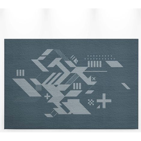 Tableau fond effet brique gris & bleu | Tableau géométrique moderne déco salon | Tableau style industriel idéal couloir & chambre 0,9 x 0,6 m (1/5)