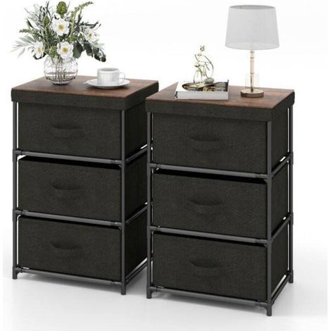 Vêtements, livres et lampes - commode de rangement 3 tiroirs pour chambre ou entrée, dessus large et tiroirs pliables (1/5)