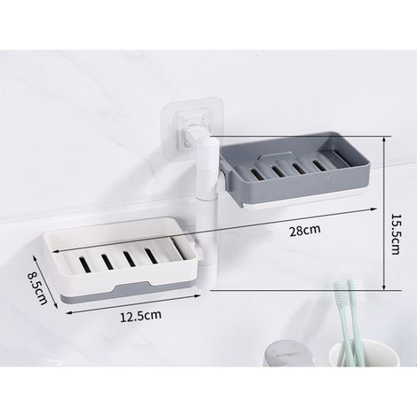 Porte-savon mural rotatif à 3 niveaux en HIPS, sans perçage, blanc. (1/5)