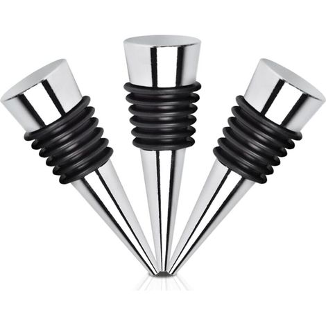 Weinflaschenverschluss, 3er-Pack wiederverwendbare Metall-Weinverschlüsse, für Rotwein, Champagner, Bier und Weinsammlungen (Silber) (1/4)