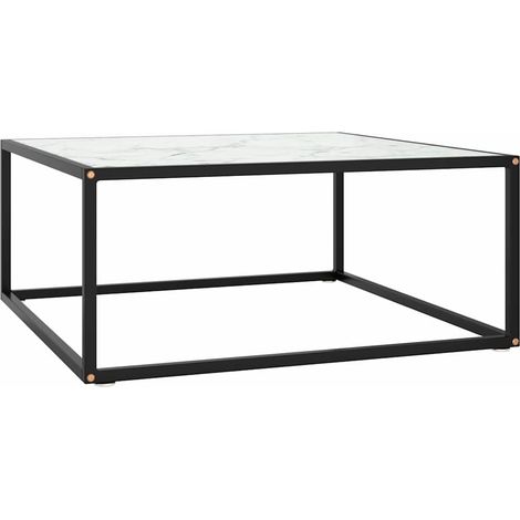 vidaXL Table basse Noir avec verre marbre blanc 80x80x35 cm (1/5)
