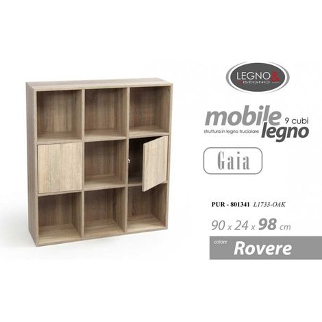 Libreria Legno 9 Cubi 2 Ante cm 90x24x h.98