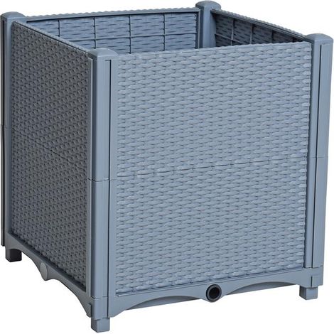 Blumenbeet Hochbeet Gemüsebeet 40x40x44 cm Pflanzbeet Polyrattan Pflanzkasten Grau (1/5)