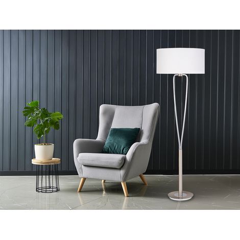 Designer LED Stehleuchte Silber mit Stoffschirm Weiß, Höhe 160cm (1/5)