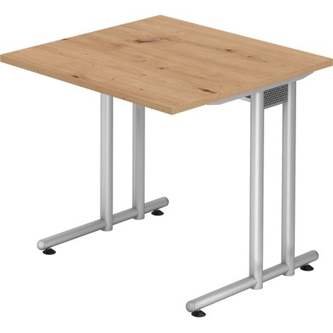 bümö® Schreibtisch "N-Serie", Tischplatte 80 x 80 cm in Asteiche, Gestell in silber (1/5)